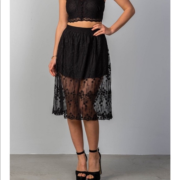 Dresses & Skirts - Arrived!!💕 Black Boho Lace Midi Skirt💕